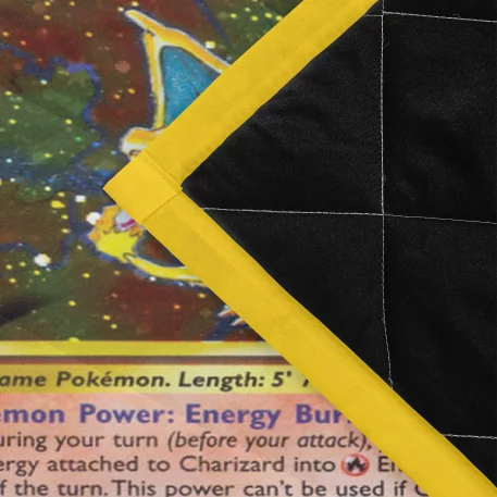 Experience unparalleled comfort and style with our Charizard 1st Edition Pokémon Card Sherpa Fleece & Padded Quilt Blanket. This blanket features a bold design showcasing the legendary Charizard, perfect for any Pokémon enthusiast. Made from high-quality polyester, it offers supreme warmth and coziness, with options for a lightweight microfiber fleece or an ultra-soft sherpa-backed fleece. The padded quilt version includes a hypo-allergenic cotton fill and durable stitching. Embrace Charizard’s fiery spirit with this must-have collectible blanket, ideal for snuggling at home or staying warm during outdoor adventures.