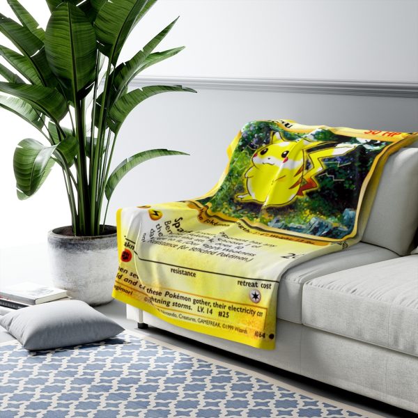 Pikachu Pokémon Card Sherpa Fleece Blanket Popular pokemon card called pokeman pokemoncards custom card designs are rare like pika pikachu evolves from pichu and evolves into raichu all are electric mice