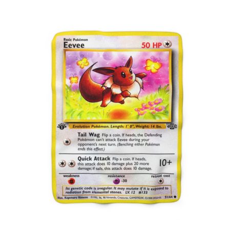 Eevee 1st Edition Pokémon Card can evolve into Jolteon, Vaporeon, Sylveon, Flareon, Espeon, Glaceon or Umbreon Evolution is very unstable flowers and a fox running through a meadow normally a normal-type Pokémon thermal winter blanket