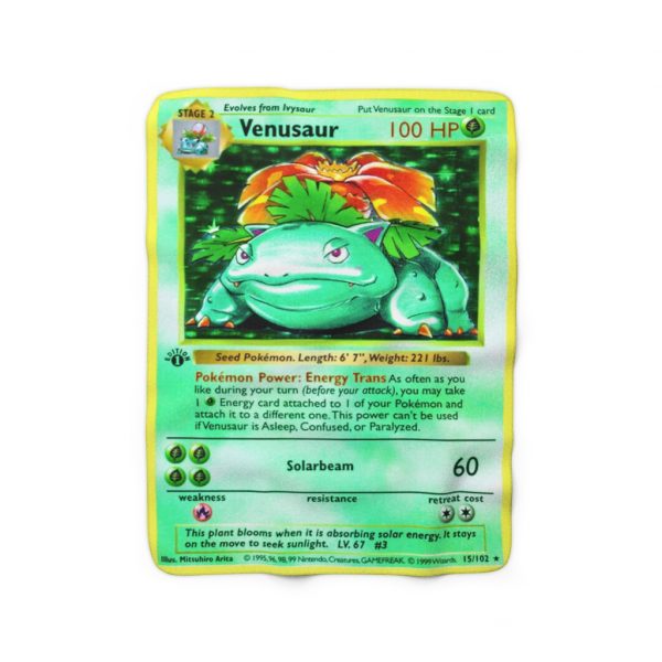 Venusaur 1st Edition Pokemon Card Sherpa Fleece & Padded Quilt, the perfect size for snuggling on the couch, by the fireplace or at outdoor events is basically the king of nature and grass-type pokemon he is also poison-type with a huge green plant growing on its back resembling a gentle dinosaur or forest guardian imbued with natural energy and organic food Winter Blanket
