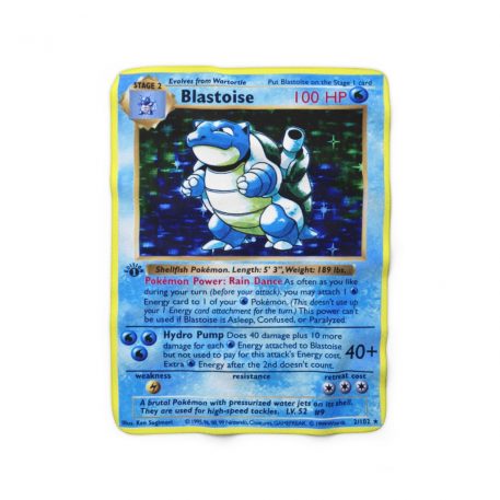 Blastoise is a Turtle pokemon who loves water and water-type pokemon card with twin cannons on its back shell it dominates under water and the sea or ocean