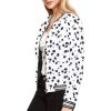Dalmatian Print Women's Bomber Jacket iconic - and this one takes things to a whole new level. Featuring a stand-collar type, ribbed cuffs, collar. black and white contrast dog Dalmation Dalmatian waterproof Leopard Cheetah costume pet polka dots spots animal print