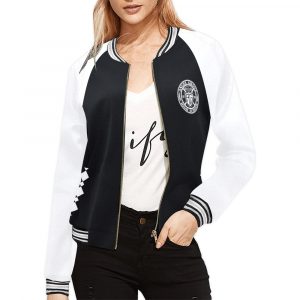 Black Women's Bomber Jacket-Mighty-Morphing-Power-Rangers-Power-Coin-chucks-morpher-Hero-Zack-Taylor-Mastadon-Black-Ranger-Dinozord-Black-African-Elephant-Mastodon-Power-Coin