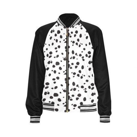 Dalmatian Print Women's Bomber Jacket iconic - and this one takes things to a whole new level. Featuring a stand-collar type, ribbed cuffs, collar. black and white contrast dog Dalmation Dalmatian waterproof Leopard Cheetah costume pet polka dots spots animal print