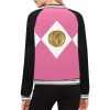 Pink Women's Bomber Jacket Mighty Morphing Power Rangers Power Coin Hero Pink Ranger Pterodactyl Pterodactyl Coin Kimberly Ann Hart Pink Bird Fly Woman Hero Pterosaur