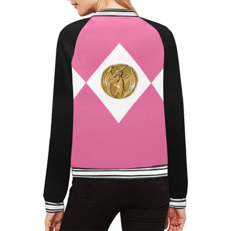 Pink Women's Bomber Jacket Mighty Morphing Power Rangers Power Coin Hero Pink Ranger Pterodactyl Pterodactyl Coin Kimberly Ann Hart Pink Bird Fly Woman Hero Pterosaur