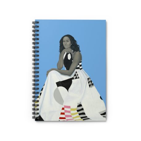 Unleash your inner leader with this stylish notebook based on First Lady Michelle Obama's Official Presidential Portrait! Shopping lists, school notes or poems - 118 page spiral notebook with ruled line paper is a perfect companion in everyday life. Durable printed cover makes owner proud to carry it everywhere. .: Front cover print .: 118 ruled line single pages .: Black back cover