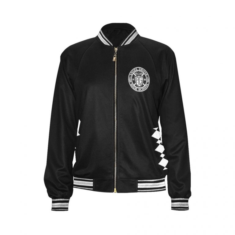 Black Women's Bomber Jacket-Mighty-Morphing-Power-Rangers-Power-Coin-chucks-morpher-Hero-Zack-Taylor-Mastadon-Black-Ranger-Dinozord-Black-African-Elephant-Mastodon-Power-Coin