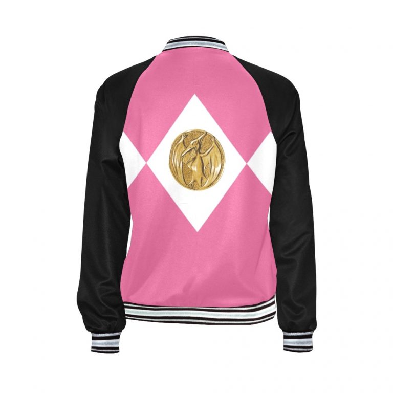 Pink Women's Bomber Jacket Mighty Morphing Power Rangers Power Coin Hero Pink Ranger Pterodactyl Pterodactyl Coin Kimberly Ann Hart Pink Bird Fly Woman Hero Pterosaur