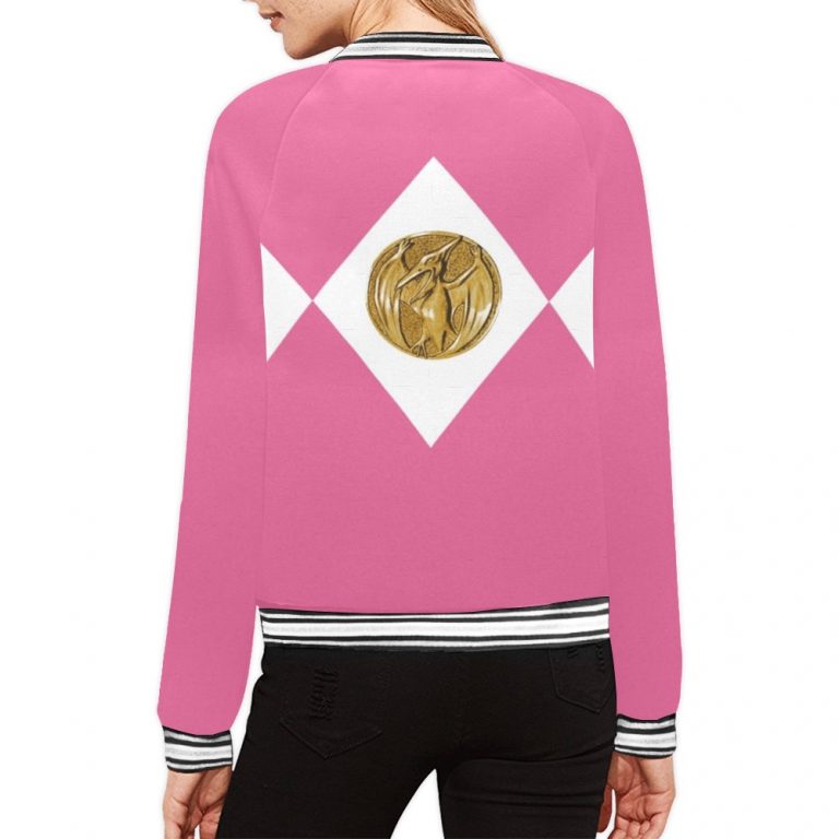 Pink Women's Bomber Jacket-Pterodactyl Power Coin coat-Mighty-Morphing-Power-Rangers-Power-Coin-Hero-Pink-Ranger-Pterodactyl-Pterodactyl-Coin-Kimberly-Ann-Hart-Pink-Bird-Fly-Woman-Hero-Pterosaur