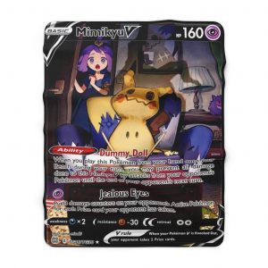 Mimikyu Pikachu Card Blanket Mimikyus actual appearance is unknown. A scholar who saw what was under its rag was overwhelmed by terror and died from the shock. In truth, mimikyu is a lonely Pokémon, it conceals its terrifying appearance beneath an old rag so it can get closer to people and other Pokémon.