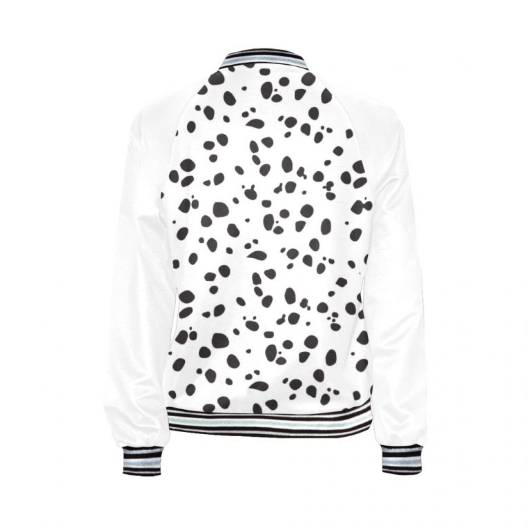 Dalmatian Print Women's Bomber Jacket iconic - and this one takes things to a whole new level. Featuring a stand-collar type, ribbed cuffs, collar. black and white contrast dog Dalmation Dalmatian waterproof Leopard Cheetah costume pet polka dots spots animal print