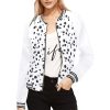 Dalmatian Print Women's Bomber Jacket iconic - and this one takes things to a whole new level. Featuring a stand-collar type, ribbed cuffs, collar. black and white contrast dog Dalmation Dalmatian waterproof Leopard Cheetah costume pet polka dots spots animal print