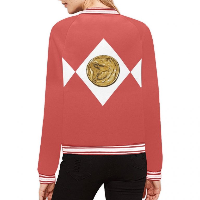 Red-White-Bomber-Jacket-Mighty-Morphing-Power-Rangers-Power-Coin-anti-hero-Red-Ranger-Tyrannosaurs-Zord-Tyrannosaurs Coin-Jason-Lee-Scott-Tyrannosaurs-Red-T-rex-t rex-trex