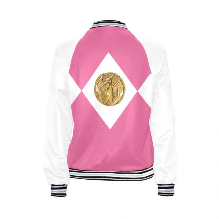 Pink Women's Bomber Jacket Mighty Morphing Power Rangers Power Coin Hero Pink Ranger Pterodactyl Pterodactyl Coin Kimberly Ann Hart Pink Bird Fly Woman Hero Pterosaur