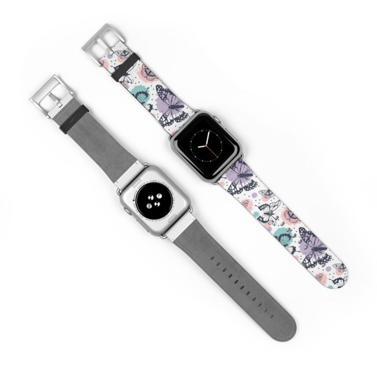Nature has bug moths and butterfly fly in watercolor paint splotches resemble spring summer and is very elegant watch band