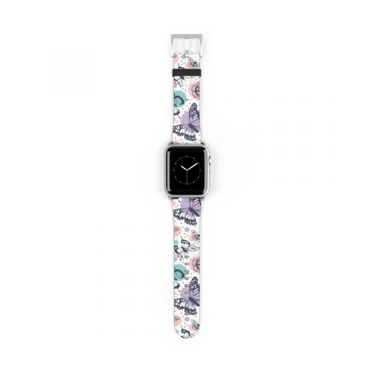 Nature has bug moths and butterfly fly in watercolor paint splotches resemble spring summer and is very elegant watch band
