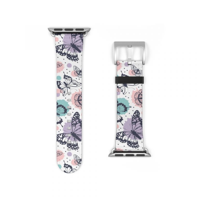 Nature has bug moths and butterfly fly in watercolor paint splotches resemble spring summer and is very elegant watch band