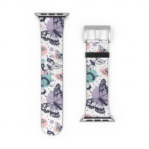 Nature has bug moths and butterfly fly in watercolor paint splotches resemble spring summer and is very elegant watch band