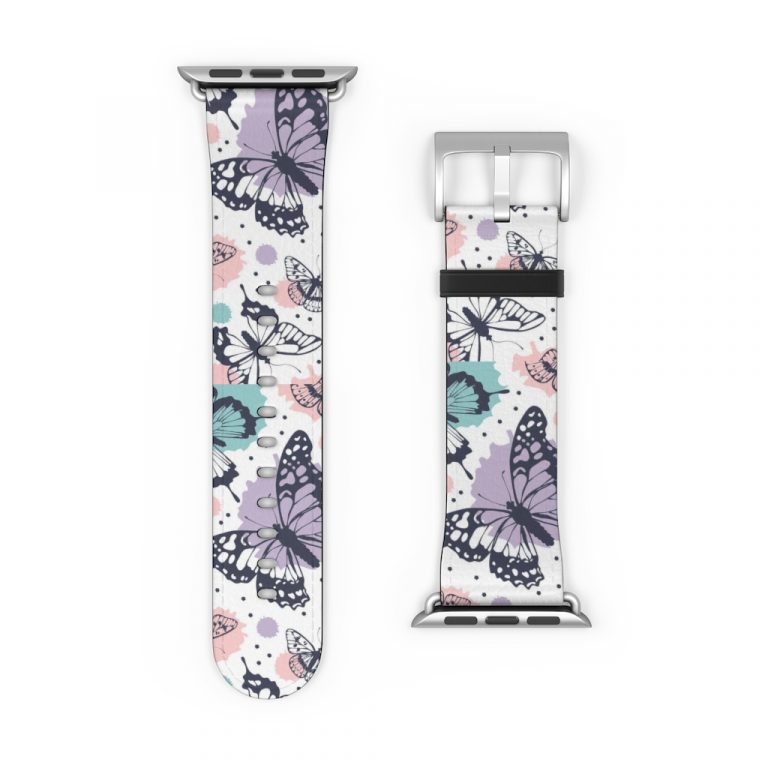 Nature has bug moths and butterfly fly in watercolor paint splotches resemble spring summer and is very elegant watch band