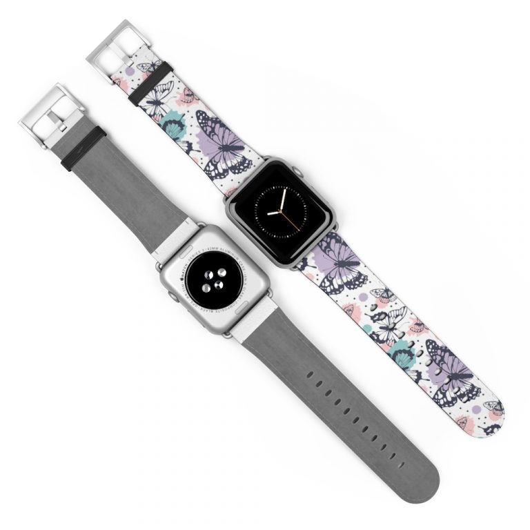 Nature has bug moths and butterfly fly in watercolor paint splotches resemble spring summer and is very elegant watch band