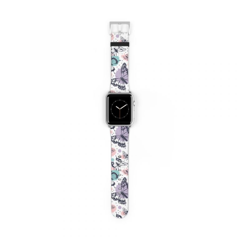 Nature has bug moths and butterfly fly in watercolor paint splotches resemble spring summer and is very elegant watch band