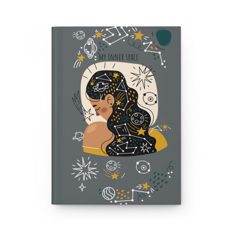 Are you a celestial soul or a galaxy gal? Maybe you just like your personal space. Whatever the reason this My Inner Space Hardcover Journal will help to get the message across. Make your everyday journaling more personal, private, and stylish with this matte hardcover journal. Available in 5.75"x8" size of 75 lined single pages, these sturdy hardcover journals are fully customizable on the front and on the back covers. The matte laminate coating on the cover will make them stay true to your personal style. .: Full wraparound print .: 75 lined single pages .: Matte finish .: Casewrap binding .: Note: 0.5"x0.5" production barcode visible on the back cover