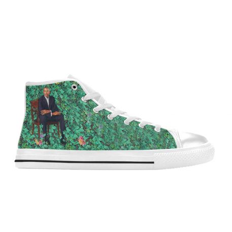 Barack Obama is the 44th President of the United States of America and the first Black Leader of the Nation BLM and Black Lives Matter protests erupted by Official Portait that was a Painting of Barack Obama by a Black Man in Plants with a bush by famous artist painter Kehinde Wiley styled chucks or chuck taylor
