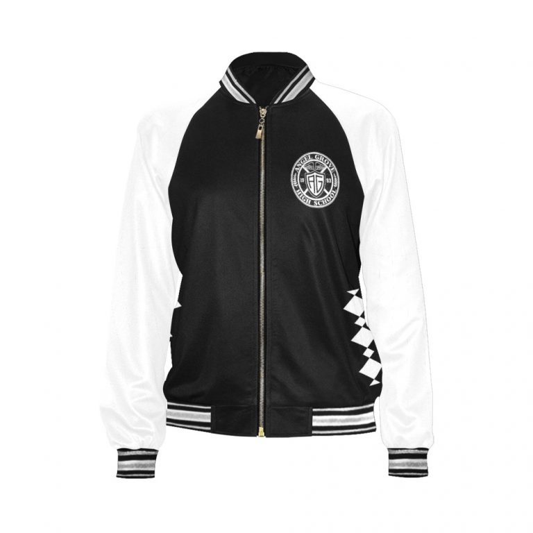 Black Women's Bomber Jacket-Mighty-Morphing-Power-Rangers-Power-Coin-chucks-morpher-Hero-Zack-Taylor-Mastadon-Black-Ranger-Dinozord-Black-African-Elephant-Mastodon-Power-Coin