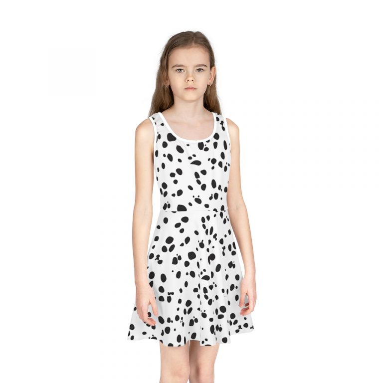 This all new Dalmatian dog pet costume has polka dots and spots that are black and white animal print resembling real Dogs Cruella De Vil is Cruel to Dalmation puppy and puppies cruel by contrast