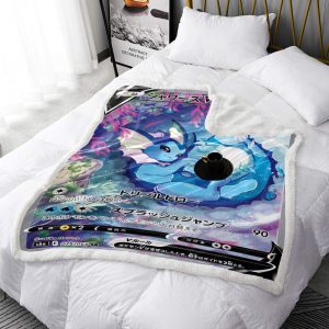 Vaporeon card warm blanket lives close to water. Vaporeons long tail is ridged with a fin that is often mistaken for a mermaid’s. It has evolved to be suitable for an aquatic life. Vaporeon can invisibly melt away into water.