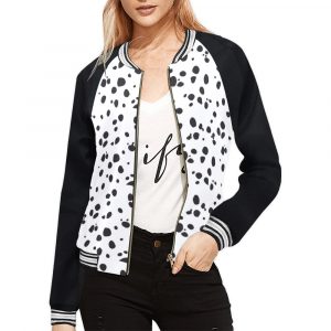 Dalmatian Print Women's Bomber Jacket iconic - and this one takes things to a whole new level. Featuring a stand-collar type, ribbed cuffs, collar. black and white contrast dog Dalmation Dalmatian waterproof Leopard Cheetah costume pet polka dots spots animal print