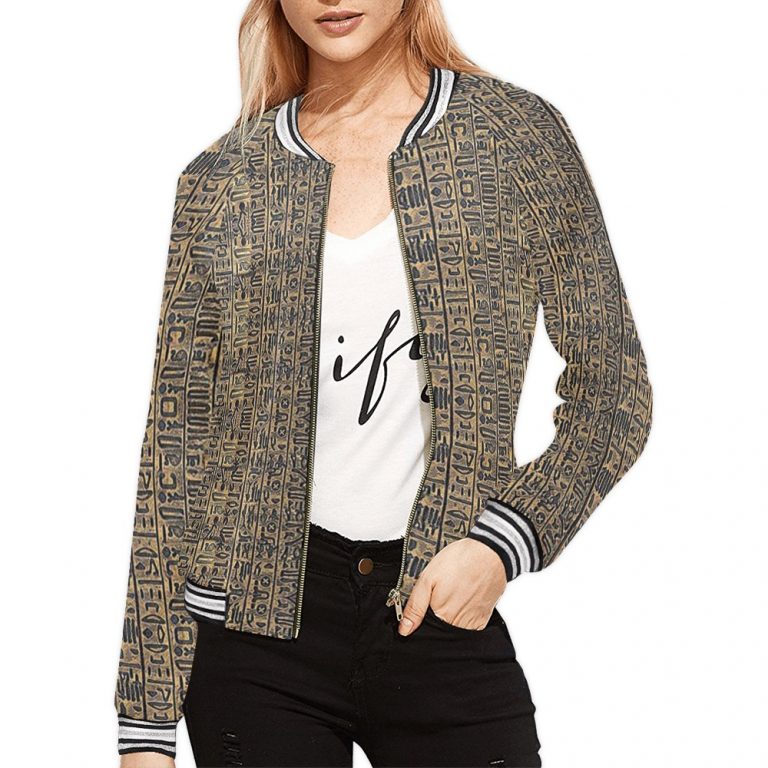 Fertility Ankh bomber jacket Few items are as iconic as the bomber jacket - and this one takes things to a whole new level. Featuring a stand-collar type, ribbed cuffs, collar, and hem, it's as durable as it's comfortable. This women's bomber jacket is made to be cute, badass, or both.