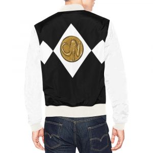 Black Ranger Bomber Jacket Mighty Morphing Power Rangers Power Coin morpher black Hero Zack Taylor Mastadon Black Ranger Dinozord Black Elephant Mastodon Power Coin