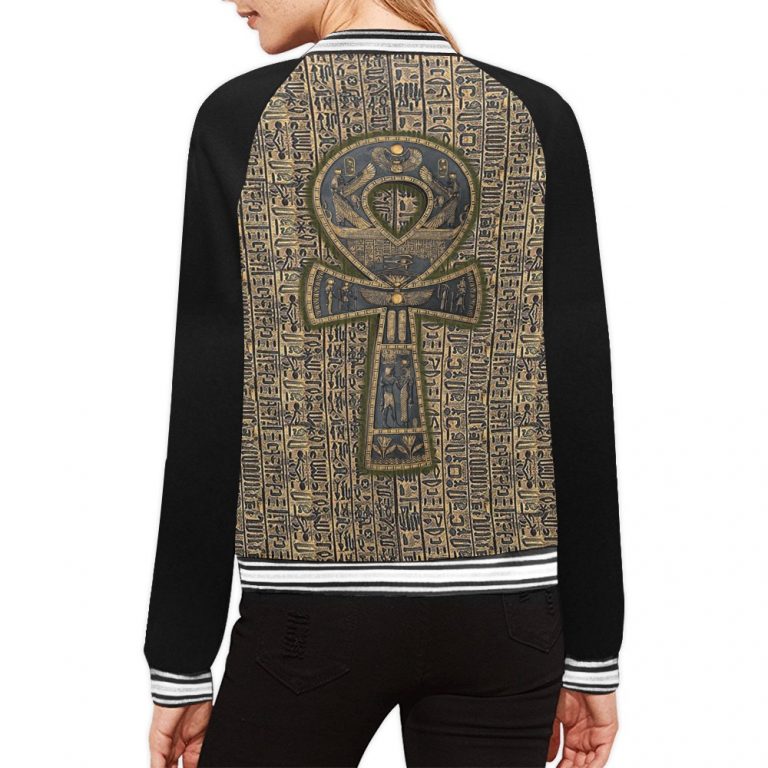 Fertility Ankh bomber jacket Few items are as iconic as the bomber jacket - and this one takes things to a whole new level. Featuring a stand-collar type, ribbed cuffs, collar, and hem, it's as durable as it's comfortable. This women's bomber jacket is made to be cute, badass, or both.