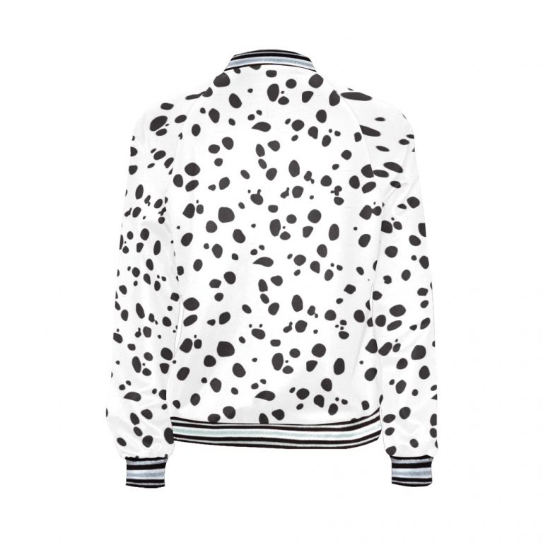 Dalmatian Print Women's Bomber Jacket iconic - and this one takes things to a whole new level. Featuring a stand-collar type, ribbed cuffs, collar. black and white contrast dog Dalmation Dalmatian waterproof Leopard Cheetah costume pet polka dots spots animal print