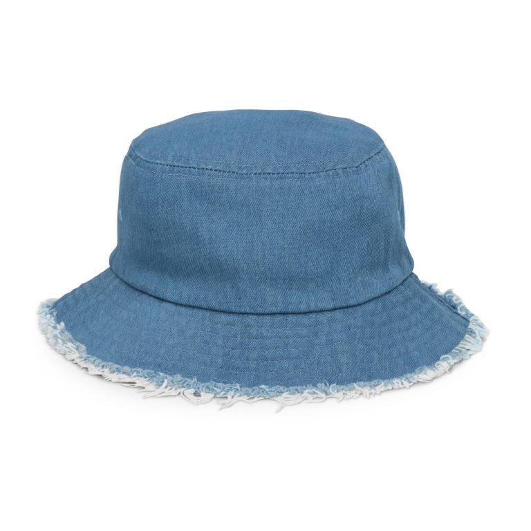 Distressed Denim Jean Style Bucket Hat cap ball cap sunhat shade sun screen jean country worn rugged torn classic american