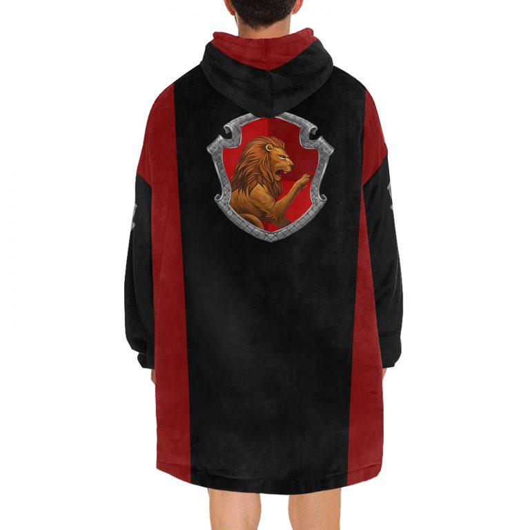 Gryffindor sherpa fleece Robe-at-Hogwarts-School-of-Witchcraft-and-Wizardry-Sorting Hat-Godric Gryffindor-students possessing characteristics-courage-chivalry-nerve-determination-The emblematic animal was a lion-colours-scarlet-gold-rubies-Nicholas de Mimsy-Porpington-Nearly Headless Nick-House ghost-element of fire-motto was Forti Animo Estote