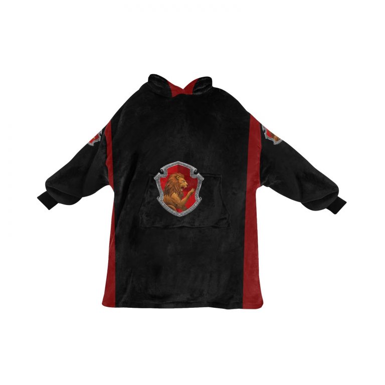 Gryffindor sherpa fleece Robe-at-Hogwarts-School-of-Witchcraft-and-Wizardry-Sorting Hat-Godric Gryffindor-students possessing characteristics-courage-chivalry-nerve-determination-The emblematic animal was a lion-colours-scarlet-gold-rubies-Nicholas de Mimsy-Porpington-Nearly Headless Nick-House ghost-element of fire-motto was Forti Animo Estote