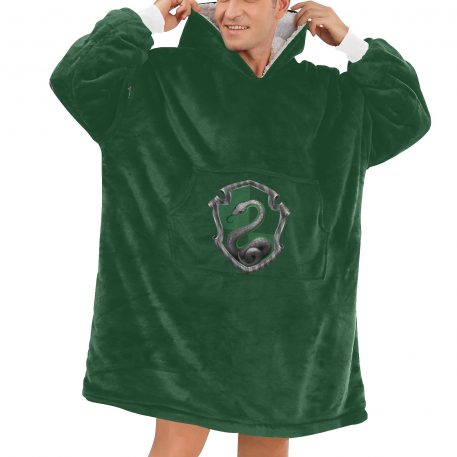 Slytherin sherpa fleece Robe-House-at-Hogwarts-School-of-Witchcraft-and-Wizardry-Salazar Slytherin-Sorting Hat-cunning-resourcefulness-leadership-and-ambition-Draco Malfoy-Merula Snyde-Pansy Parkinson-Tom Riddle-the Death Eaters-pure-blood-students-Muggle-born-emblematic-animal-snake-colours-green-silver-Horace Slughorn-Severus Snape-patron ghost-Bloody Baron-element-of-water-serpents-sea-lochs-European-mythology-physically-fluid-and-flexible-in-Celtic mythology-water-is-a portal-to-another-world-wizarding-society