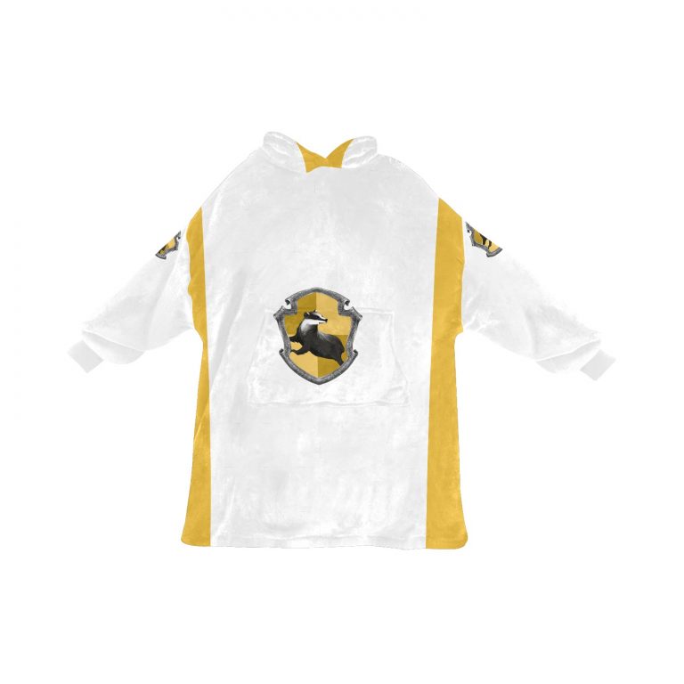 Hufflepuff sherpa fleece Robe-at-Hogwarts-School-of-Witchcraft-and-Wizardry-Sorting Hat-medieval witch Helga Hufflepuff-inclusive-valuing-hard-work-dedication-patience-loyalty-fair play-The emblematic animal was a badger-yellow and black-house-colours-The Head of Hufflepuff was Pomona Sprout-the Fat Friar was the House's patron ghost-corresponded roughly to the element of earth-yellow-wheat-black-soil-point hourglass contained yellow diamonds-Students-sorted-into-Hufflepuff-demonstrated-strong abilities in Herbology