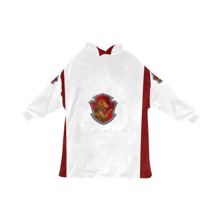 Gryffindor sherpa fleece Robe-at-Hogwarts-School-of-Witchcraft-and-Wizardry-Sorting Hat-Godric Gryffindor-students possessing characteristics-courage-chivalry-nerve-determination-The emblematic animal was a lion-colours-scarlet-gold-rubies-Nicholas de Mimsy-Porpington-Nearly Headless Nick-House ghost-element of fire-motto was Forti Animo Estote