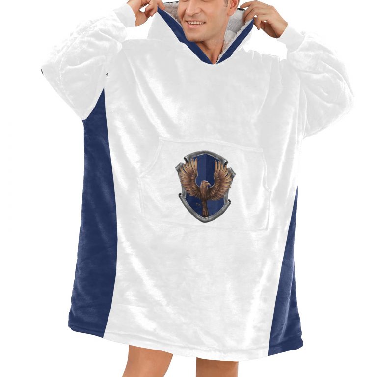 Ravenclaw sherpa fleece Robe-at-Hogwarts-School-of-Witchcraft-and-Wizardry-Sorting Hat-witch Rowena Ravenclaw wit-learning-wisdom-The-emblematic-animal-eagle-blue and bronze-colours-Filius Flitwick-House ghost the Grey Lady-Helena Ravenclaw-daughter of Rowena-element of air-sky-eagle feathers-hourglass contained blue sapphires