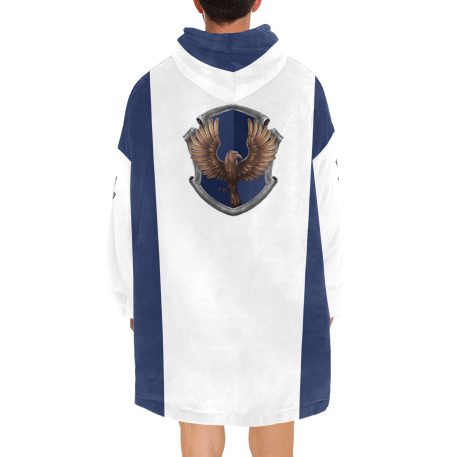 Ravenclaw sherpa fleece Robe-at-Hogwarts-School-of-Witchcraft-and-Wizardry-Sorting Hat-witch Rowena Ravenclaw wit-learning-wisdom-The-emblematic-animal-eagle-blue and bronze-colours-Filius Flitwick-House ghost the Grey Lady-Helena Ravenclaw-daughter of Rowena-element of air-sky-eagle feathers-hourglass contained blue sapphires