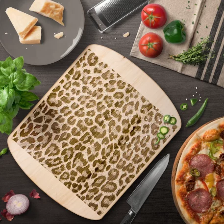 Leopard Print Cutting Board, Tempered Glass and Hardwood: Elevate your culinary experience with a touch of wild sophistication. This stylish cutting board features a striking leopard print design and is available in tempered glass (rectangular 8x11, 11x15; round 7.9 inches) or hardwood (maple, walnut, 8x11, 5.5x8). Durable, scratch and stain-resistant, hygienic non-porous surface, textured for optimal chopping, gentle on knives. Non-slip rubber feet ensure stability, easy to clean. Perfect for professional chefs and home cooks, this board is a versatile and bold statement piece for any kitchen.