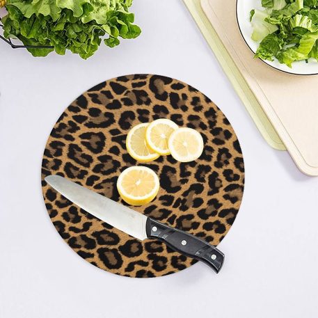 Leopard Print Cutting Board, Tempered Glass and Hardwood: Elevate your culinary experience with a touch of wild sophistication. This stylish cutting board features a striking leopard print design and is available in tempered glass (rectangular 8x11, 11x15; round 7.9 inches) or hardwood (maple, walnut, 8x11, 5.5x8). Durable, scratch and stain-resistant, hygienic non-porous surface, textured for optimal chopping, gentle on knives. Non-slip rubber feet ensure stability, easy to clean. Perfect for professional chefs and home cooks, this board is a versatile and bold statement piece for any kitchen.