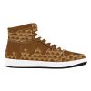 Chocolate Ice Cream Overflow Waffle Cone Men's High Top Sneakers 02 Ice Cream Waffle Cone Sneakers Ice Cream Waffle Cone Sneakers • Rubble outsole, tough enough to wear for a long time.• Breathable Mesh fabric lining, wearing soft and comfortable.