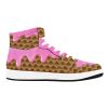 Strawberry Ice Cream Overflow Waffle Cone Men's High Top Sneakers 05 Ice Cream Waffle Cone Sneakers Ice Cream Waffle Cone Sneakers • Rubble outsole, tough enough to wear for a long time.• Breathable Mesh fabric lining, wearing soft and comfortable.