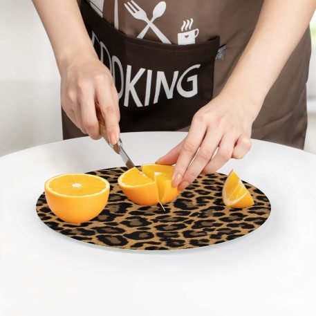 Leopard Print Cutting Board, Tempered Glass and Hardwood: Elevate your culinary experience with a touch of wild sophistication. This stylish cutting board features a striking leopard print design and is available in tempered glass (rectangular 8x11, 11x15; round 7.9 inches) or hardwood (maple, walnut, 8x11, 5.5x8). Durable, scratch and stain-resistant, hygienic non-porous surface, textured for optimal chopping, gentle on knives. Non-slip rubber feet ensure stability, easy to clean. Perfect for professional chefs and home cooks, this board is a versatile and bold statement piece for any kitchen.