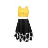 "Toy Story Cow Print Sundress Set featuring Jessie, Woody, and other Toy Story characters in a cowboy and cowgirl western theme. Includes bullseye, rope, lasso, and heart details. Perfect for fans of Toy Story and the Wild West."